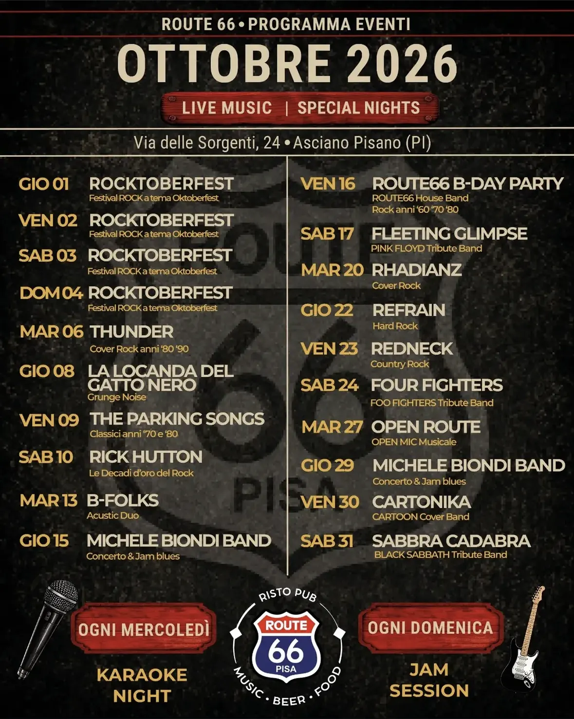 Locandina: Route 66 – Programma eventi ottobre 2026