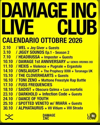 Locandina: Damage Inc Live Club – calendario ottobre 2026