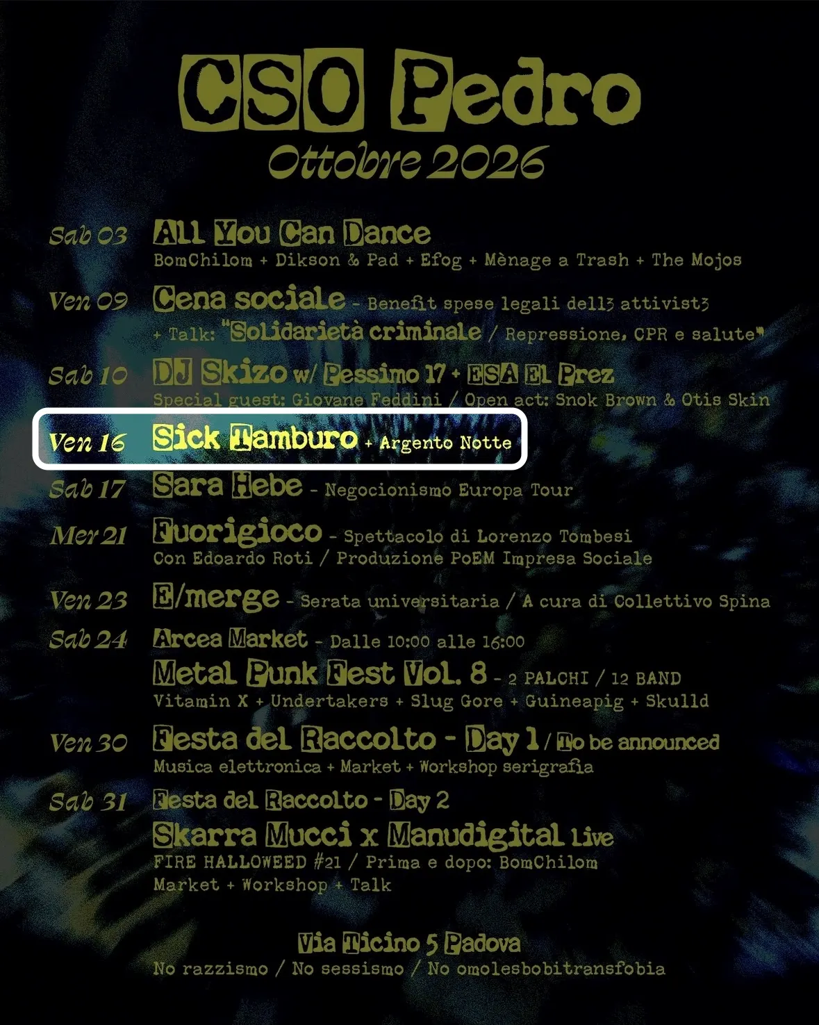 Locandina: Sick Tamburo + Argento Notte