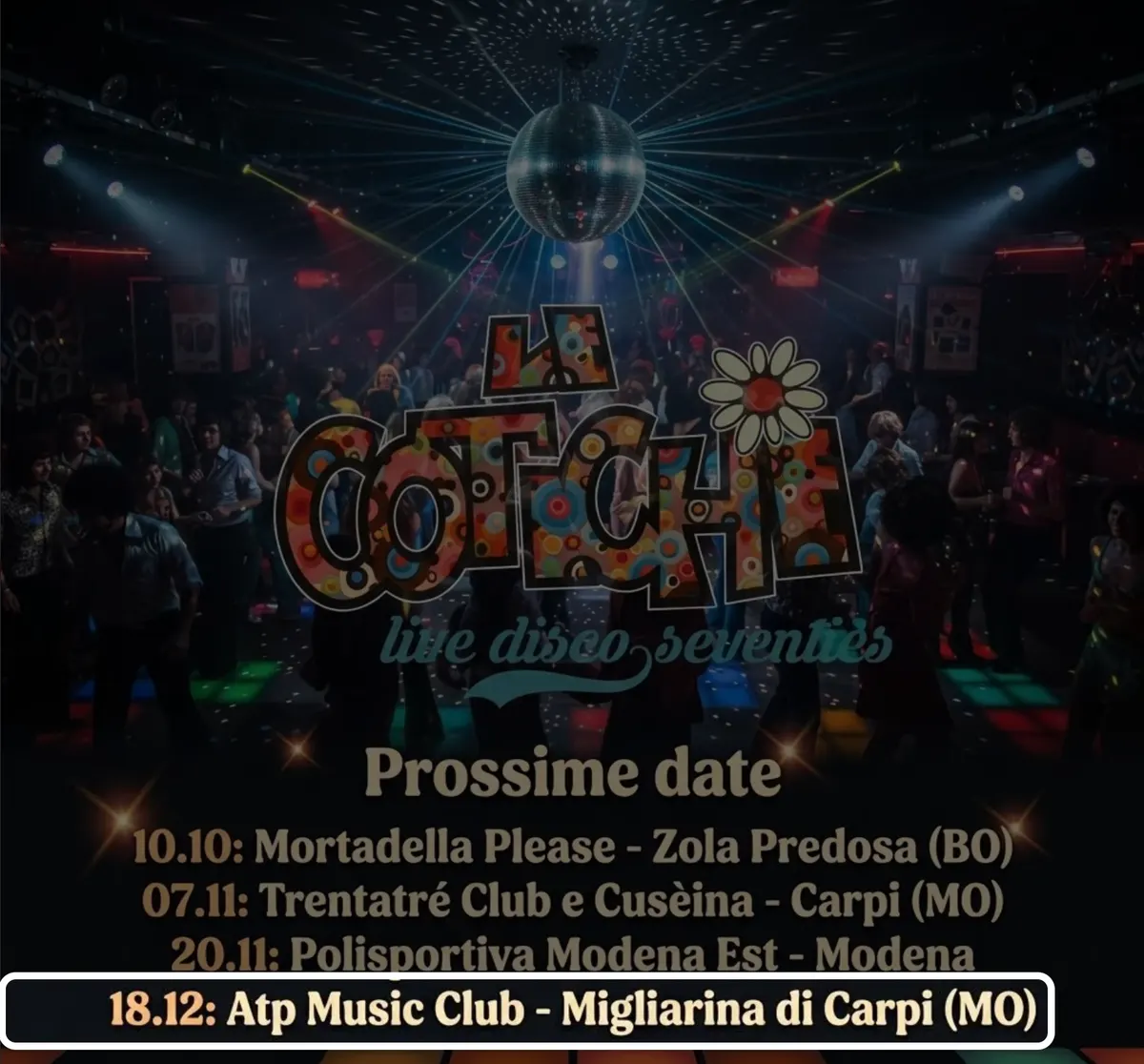 Locandina: Le Cotchie live disco seventies – Atp Music Club