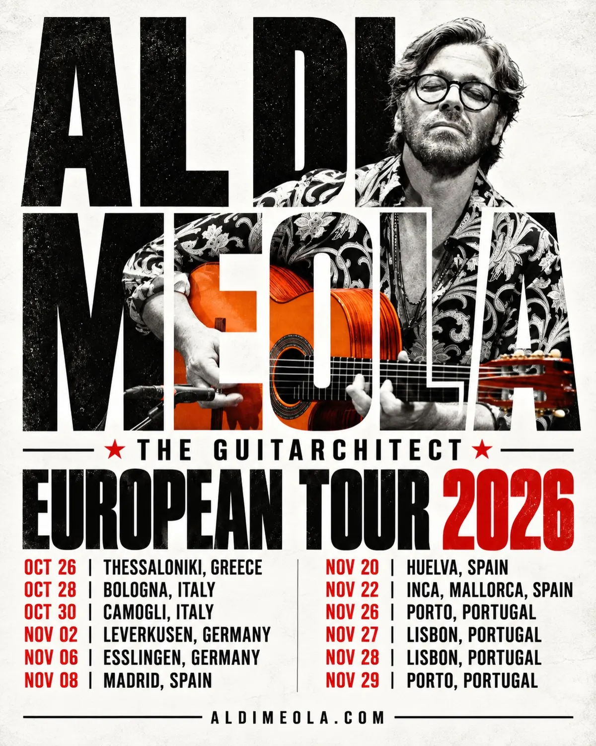 Locandina: Al Di Meola – The Guitarchitect – European Tour 2026