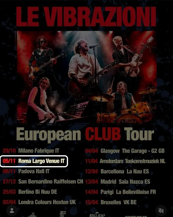 Locandina: Le Vibrazioni – Roma, Largo Venue