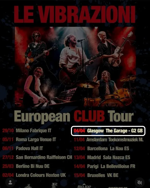 Locandina: Le Vibrazioni – Glasgow, The Garage - G2
