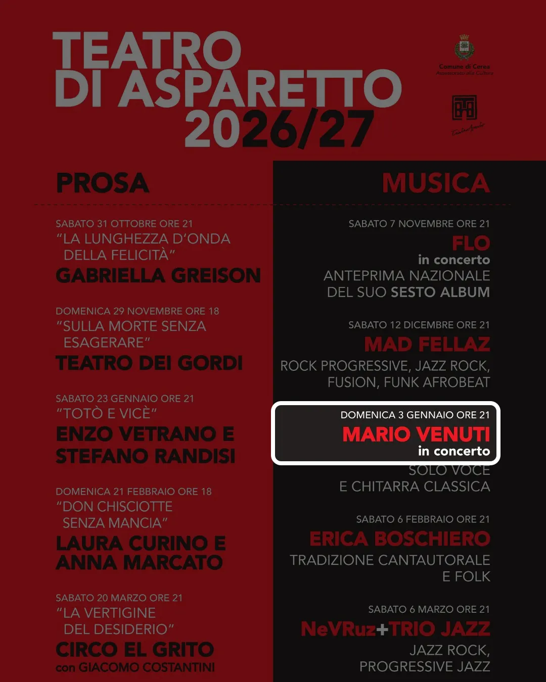 Locandina: Mario Venuti in concerto