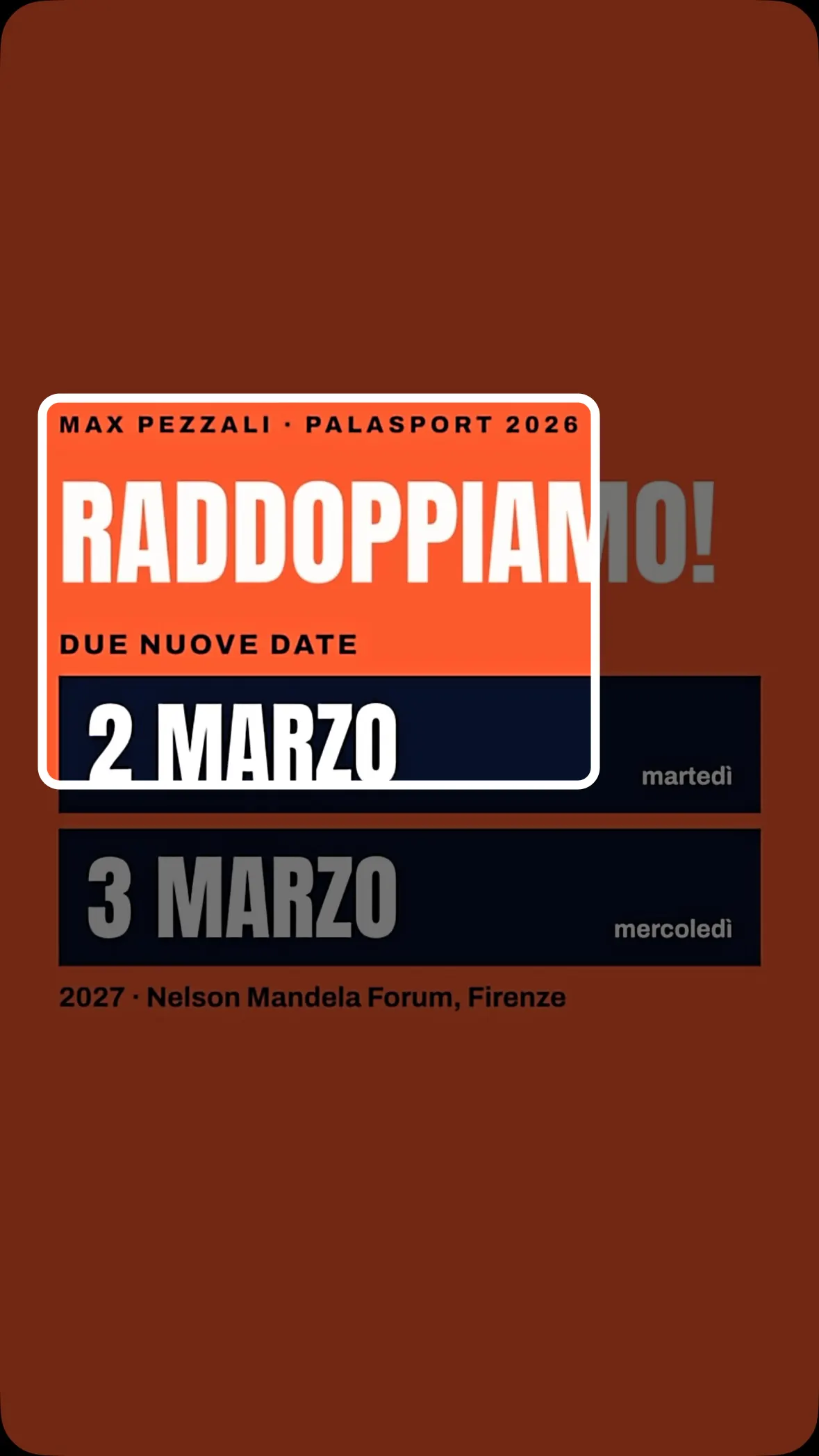 Locandina: Max Pezzali · Palasport 2026