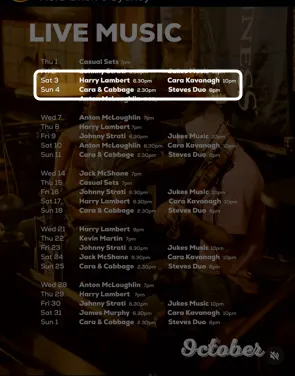 Locandina: Live music – Harry Lambert, Cara Kavanagh