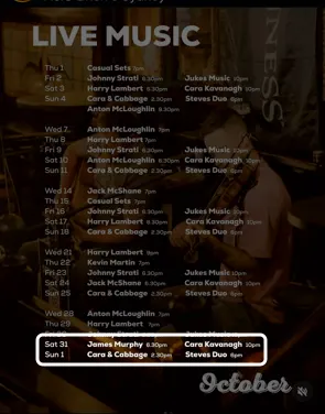 Locandina: Live music – James Murphy, Cara Kavanagh